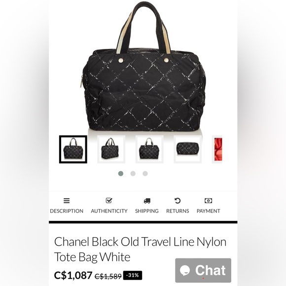 Authentic Chanel travel ligne  black nylon tote bag white - Picture 11 of 11